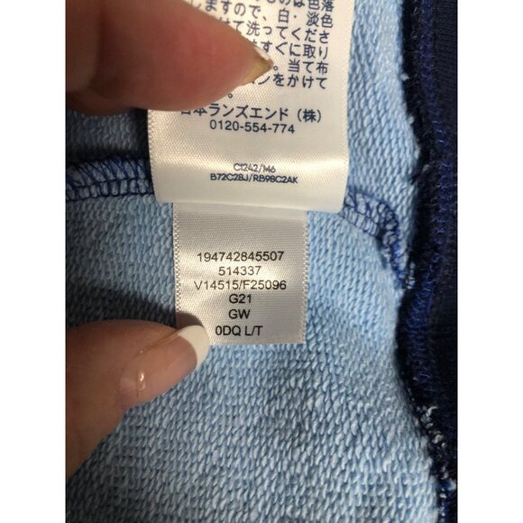 Lands End Serious Sweats Womens Sz Large 14-16 Blue Patchwork Print Long Sleeve - Picture 8 of 9